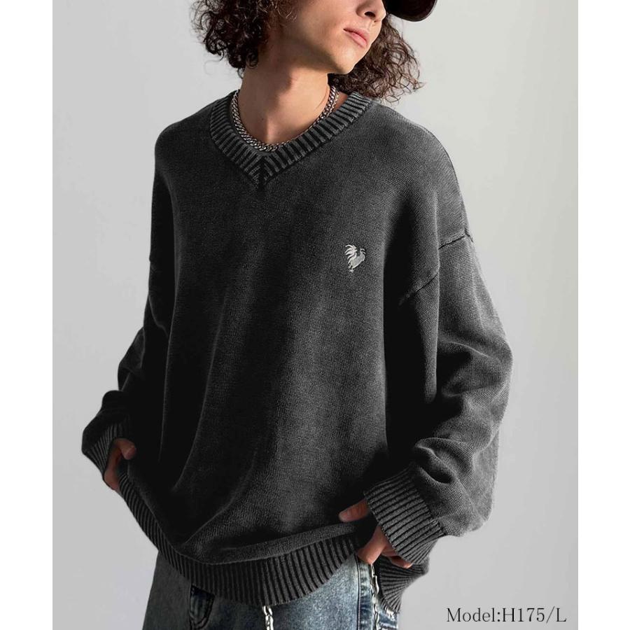 【Classical Origin】 ニット セーター メンズ ブランド トップス Vネックセーター オーバーサイズ ピグメント加工 綿100％ 抜け感 刺繍 ルーズ 自然体 | classicalelf | 02