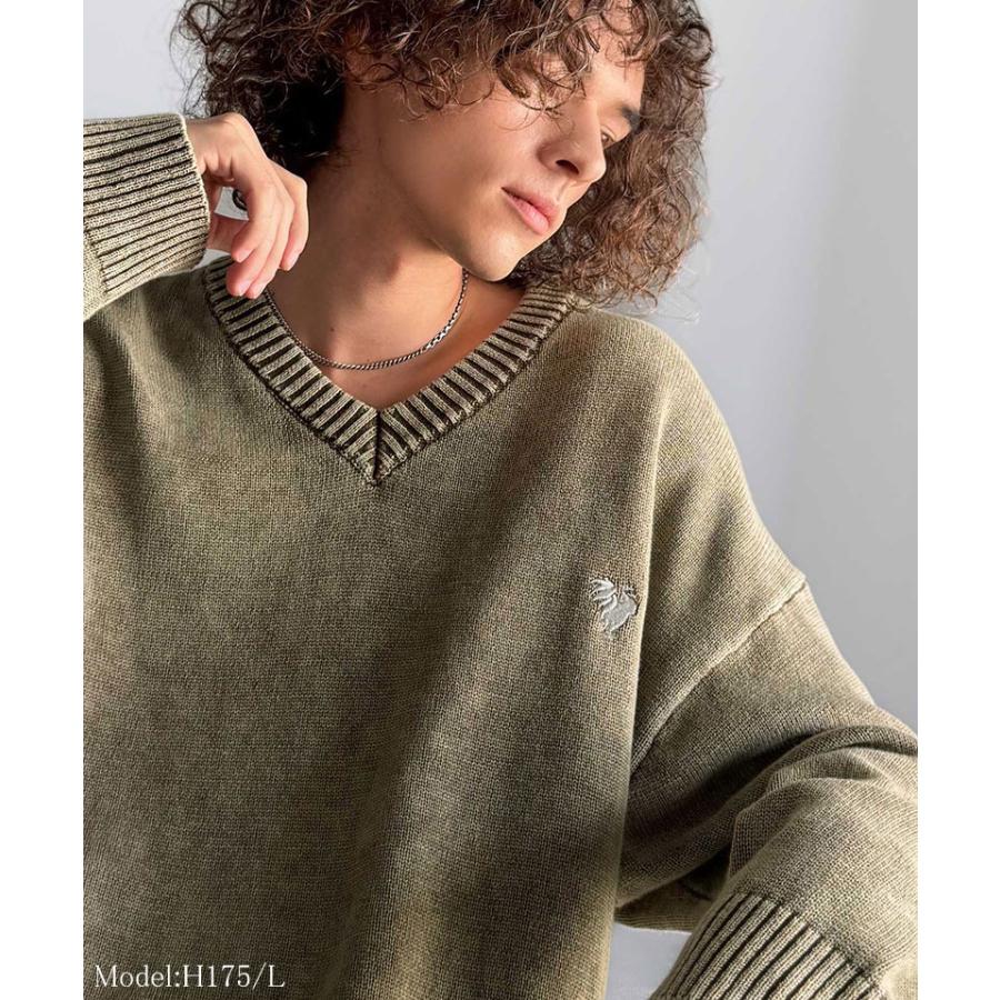 【Classical Origin】 ニット セーター メンズ ブランド トップス Vネックセーター オーバーサイズ ピグメント加工 綿100％ 抜け感 刺繍 ルーズ 自然体 | classicalelf | 06