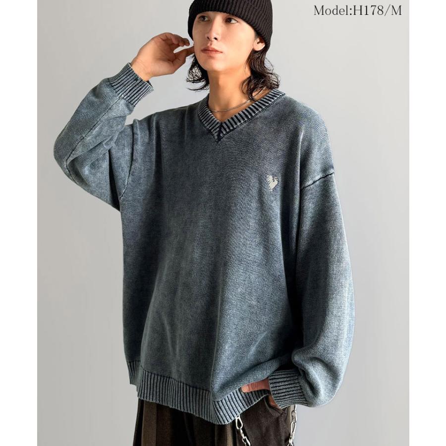 【Classical Origin】 ニット セーター メンズ ブランド トップス Vネックセーター オーバーサイズ ピグメント加工 綿100％ 抜け感 刺繍 ルーズ 自然体 | classicalelf | 09