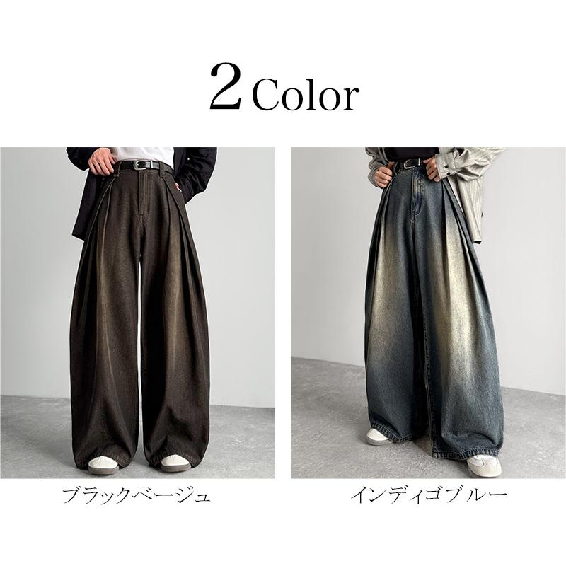 【Classical Origin】デニムパンツ メンズ ゆったり ボトムス パンツ ワイドパンツ バルーンパンツ 3タック ヴィンテージ加工 ボリューム ゆとり | classicalelf | 01