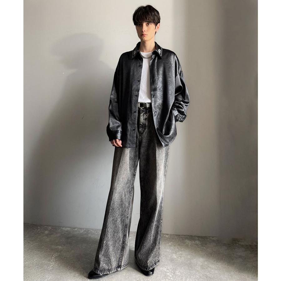 【Classical Origin】トップス 秋 長袖 シャツ お洒落 メンズ ビッグシルエット エンボス加工 サテン素材 衿刺繍 ロングスリーブ エレガント | classicalelf | 15