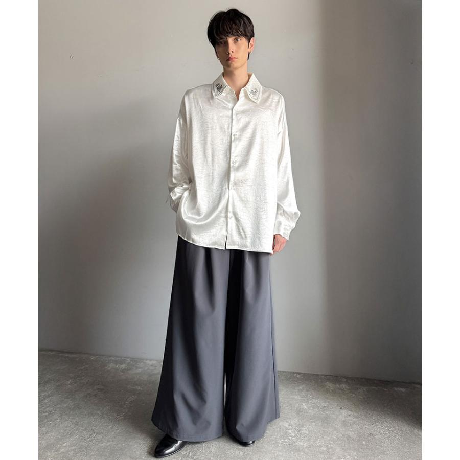 【Classical Origin】トップス 秋 長袖 シャツ お洒落 メンズ ビッグシルエット エンボス加工 サテン素材 衿刺繍 ロングスリーブ エレガント | classicalelf | 04