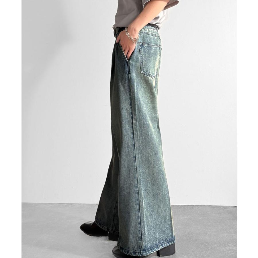 【Classical Origin】 メンズ ボトム デニム ジーンズ フレア ワンタック センタープレス スラックス ヴィンテージ加工 ケミカルウォッシュ 春 夏 | classicalelf | 10