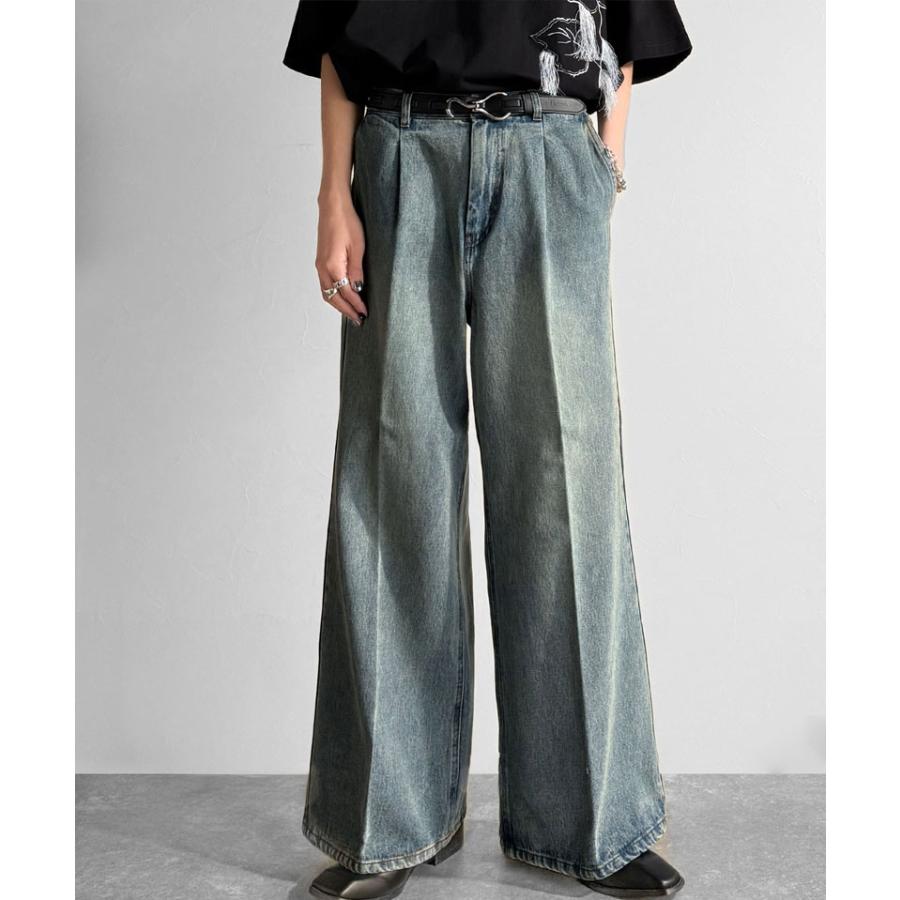 【Classical Origin】 メンズ ボトム デニム ジーンズ フレア ワンタック センタープレス スラックス ヴィンテージ加工 ケミカルウォッシュ 春 夏 | classicalelf | 11