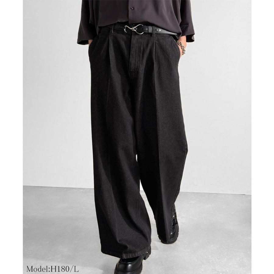 【Classical Origin】 メンズ ボトム デニム ジーンズ フレア ワンタック センタープレス スラックス ヴィンテージ加工 ケミカルウォッシュ 春 夏 | classicalelf | 02