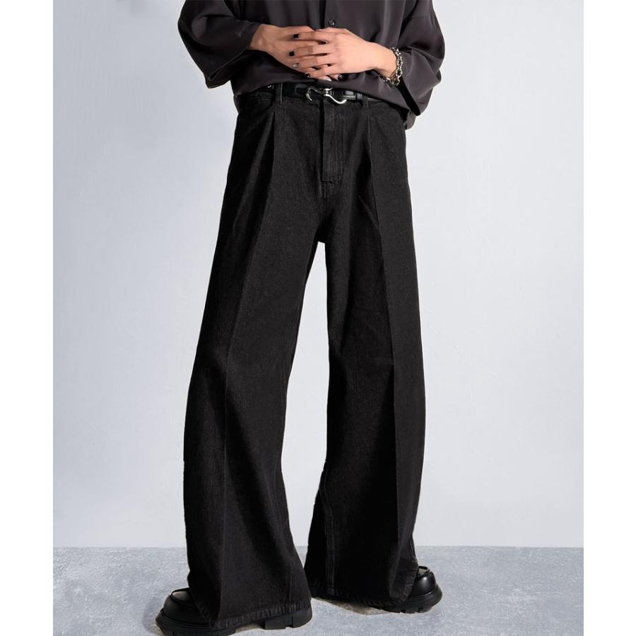 【Classical Origin】 メンズ ボトム デニム ジーンズ フレア ワンタック センタープレス スラックス ヴィンテージ加工 ケミカルウォッシュ 春 夏 | classicalelf | 05