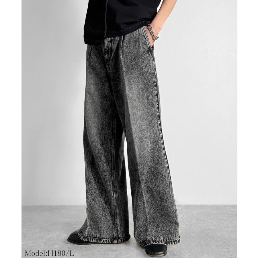 【Classical Origin】 メンズ ボトム デニム ジーンズ フレア ワンタック センタープレス スラックス ヴィンテージ加工 ケミカルウォッシュ 春 夏 | classicalelf | 06