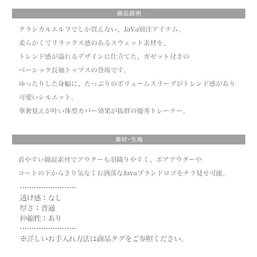 レディース トップス 長袖 スウェット トレーナー 大きいサイズ ボリューム袖 裏起毛 ビッグシルエット 秋 冬 | Java | 19