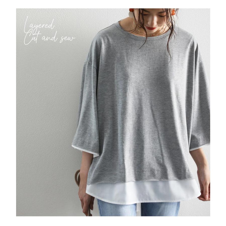 メール便  重ね着風Tシャツカットソー フェイクレイヤード レディース トップス XL 大きいサイズ 無地 cla64 | classicalelf | 12