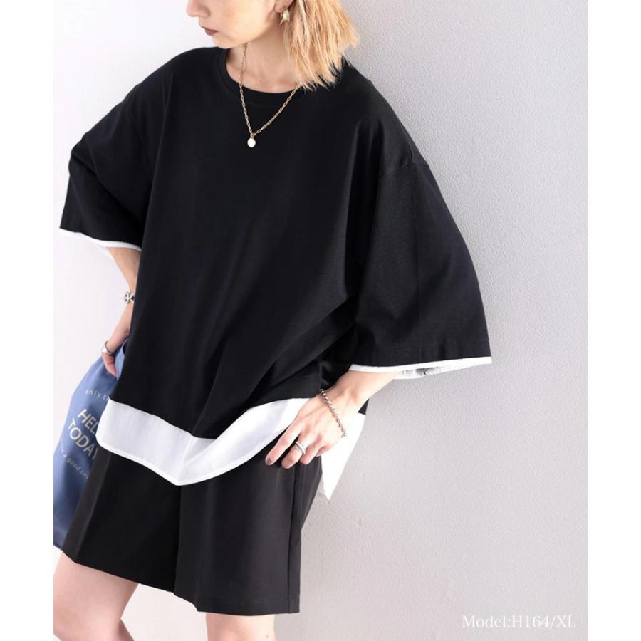 メール便  重ね着風Tシャツカットソー フェイクレイヤード レディース トップス XL 大きいサイズ 無地 cla64 | classicalelf | 05