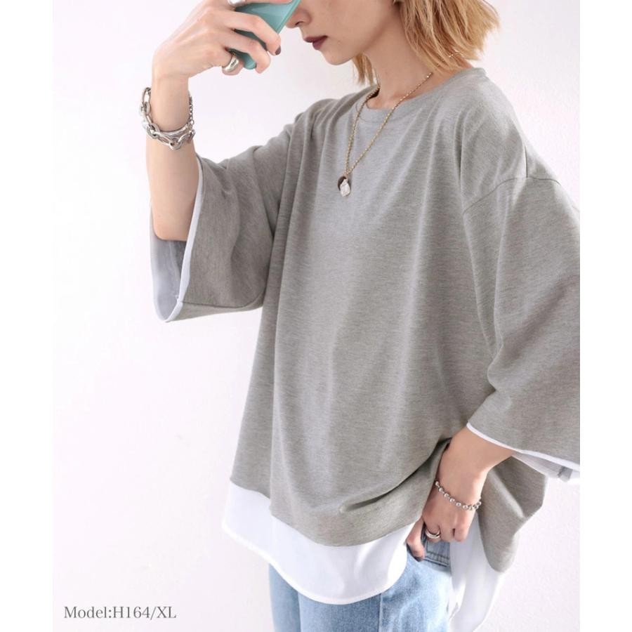 メール便  重ね着風Tシャツカットソー フェイクレイヤード レディース トップス XL 大きいサイズ 無地 cla64 | classicalelf | 07