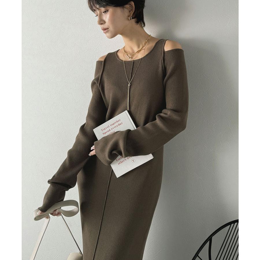 【Classical Evon】ワンピース レディース きれいめ カジュアル 秋 ロング丈 ニット 肩開き ヘルシー 肌魅せ リブ ストレッチ トレンド感 カジュアル | classicalelf | 10