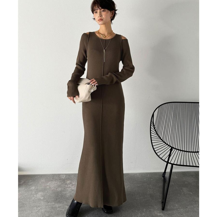 【Classical Evon】ワンピース レディース きれいめ カジュアル 秋 ロング丈 ニット 肩開き ヘルシー 肌魅せ リブ ストレッチ トレンド感 カジュアル | classicalelf | 11