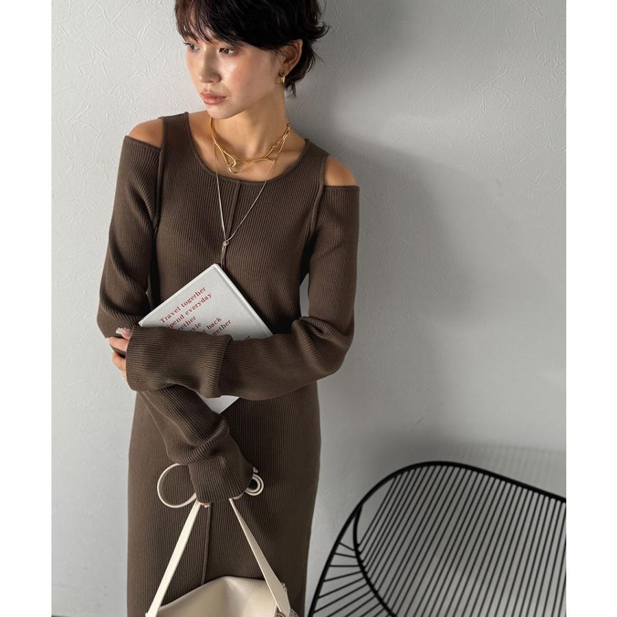 【Classical Evon】ワンピース レディース きれいめ カジュアル 秋 ロング丈 ニット 肩開き ヘルシー 肌魅せ リブ ストレッチ トレンド感 カジュアル | classicalelf | 13