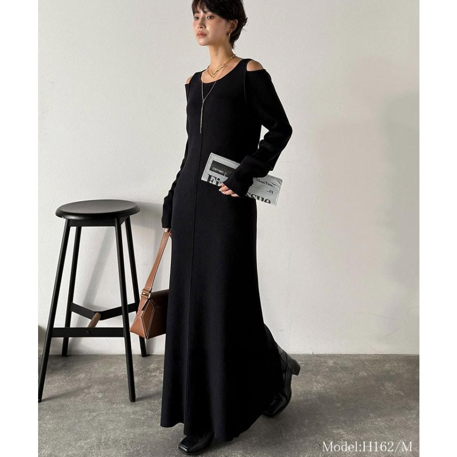【Classical Evon】ワンピース レディース きれいめ カジュアル 秋 ロング丈 ニット 肩開き ヘルシー 肌魅せ リブ ストレッチ トレンド感 カジュアル | classicalelf | 02