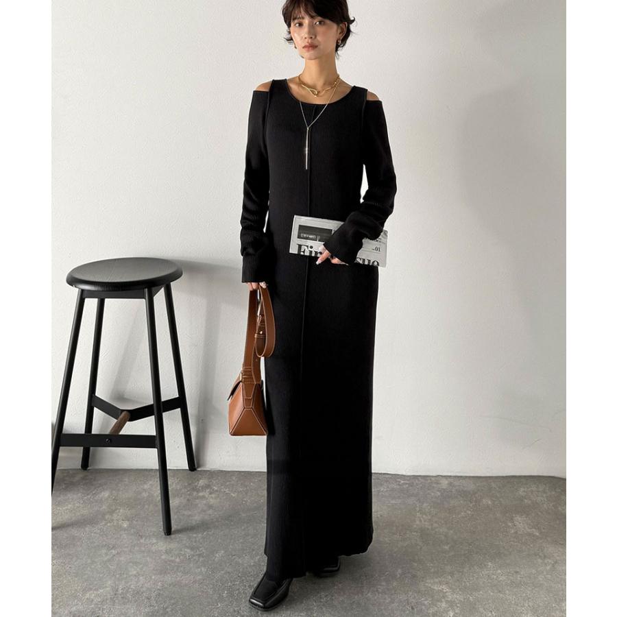 【Classical Evon】ワンピース レディース きれいめ カジュアル 秋 ロング丈 ニット 肩開き ヘルシー 肌魅せ リブ ストレッチ トレンド感 カジュアル | classicalelf | 03