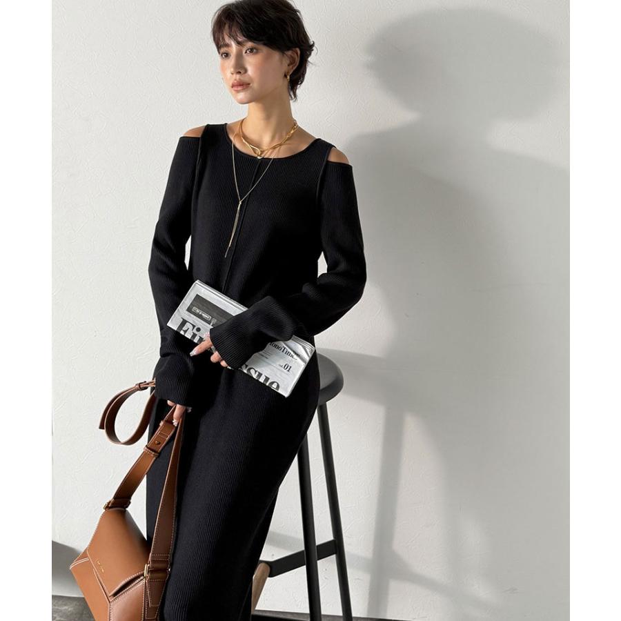 【Classical Evon】ワンピース レディース きれいめ カジュアル 秋 ロング丈 ニット 肩開き ヘルシー 肌魅せ リブ ストレッチ トレンド感 カジュアル | classicalelf | 04