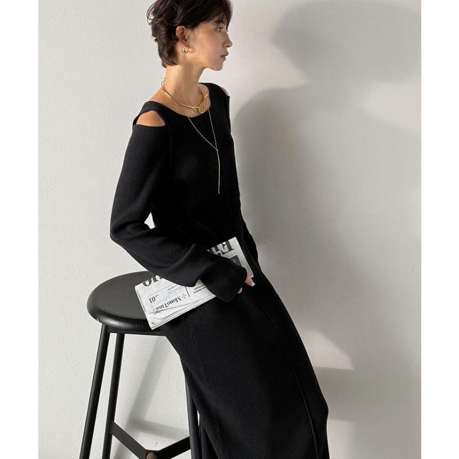 【Classical Evon】ワンピース レディース きれいめ カジュアル 秋 ロング丈 ニット 肩開き ヘルシー 肌魅せ リブ ストレッチ トレンド感 カジュアル | classicalelf | 05