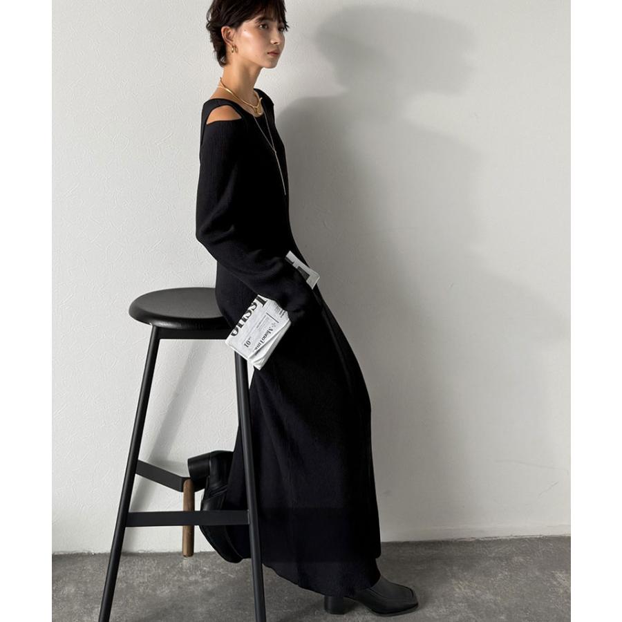 【Classical Evon】ワンピース レディース きれいめ カジュアル 秋 ロング丈 ニット 肩開き ヘルシー 肌魅せ リブ ストレッチ トレンド感 カジュアル | classicalelf | 06