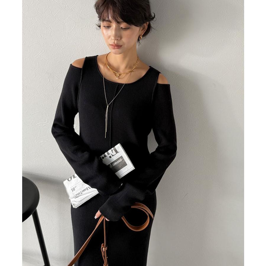 【Classical Evon】ワンピース レディース きれいめ カジュアル 秋 ロング丈 ニット 肩開き ヘルシー 肌魅せ リブ ストレッチ トレンド感 カジュアル | classicalelf | 07