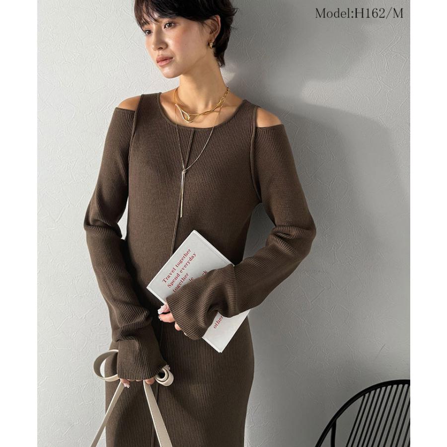 【Classical Evon】ワンピース レディース きれいめ カジュアル 秋 ロング丈 ニット 肩開き ヘルシー 肌魅せ リブ ストレッチ トレンド感 カジュアル | classicalelf | 09