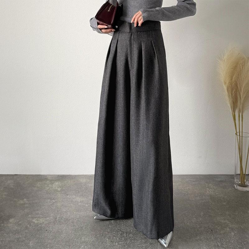 クラシカルエルフ冬新作 Classical Evon ボトムス レディース  パンツ スラックス ヘリンボーン 2タック 品格 ハイライズ ゆったり ウール調 オンオフ 脚長効果 ウエストゴム リラックス シーンレス ポリエステル 大きいサイズ  2025aw  ev1110135 classicalelf（クラシカルエルフ） 【Classical Evon】ボトムス