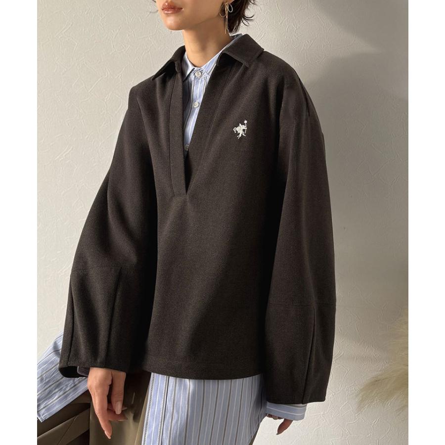 【Classical Evon】 ポロニット レディース 長袖 トップス カットソー プルオーバー 圧縮ニット 襟付き キーネック 上品 抜け感 ラフ ボリュームスリーブ | classicalelf | 10