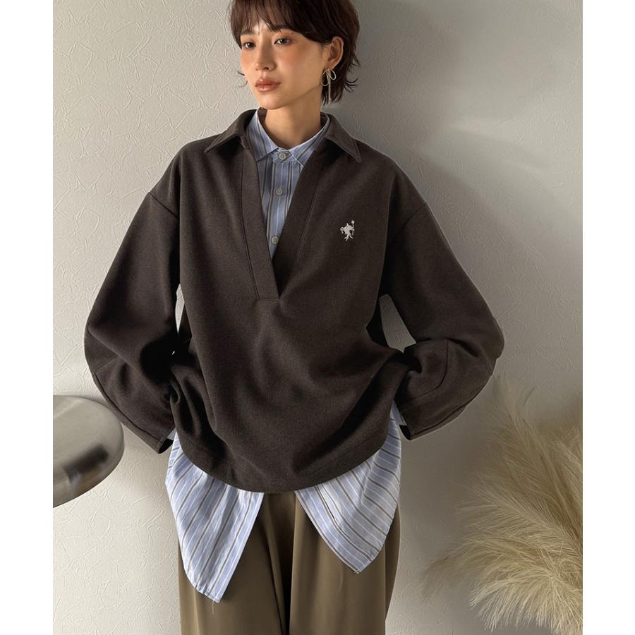 【Classical Evon】 ポロニット レディース 長袖 トップス カットソー プルオーバー 圧縮ニット 襟付き キーネック 上品 抜け感 ラフ ボリュームスリーブ | classicalelf | 11