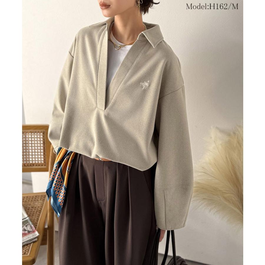 【Classical Evon】 ポロニット レディース 長袖 トップス カットソー プルオーバー 圧縮ニット 襟付き キーネック 上品 抜け感 ラフ ボリュームスリーブ | classicalelf | 12