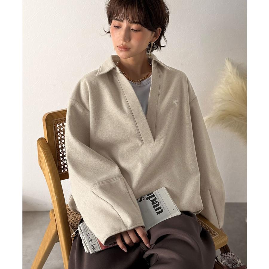 【Classical Evon】 ポロニット レディース 長袖 トップス カットソー プルオーバー 圧縮ニット 襟付き キーネック 上品 抜け感 ラフ ボリュームスリーブ | classicalelf | 13