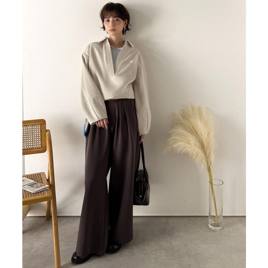 【Classical Evon】 ポロニット レディース 長袖 トップス カットソー プルオーバー 圧縮ニット 襟付き キーネック 上品 抜け感 ラフ ボリュームスリーブ | classicalelf | 14