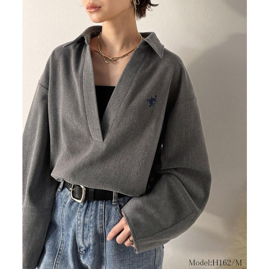 【Classical Evon】 ポロニット レディース 長袖 トップス カットソー プルオーバー 圧縮ニット 襟付き キーネック 上品 抜け感 ラフ ボリュームスリーブ | classicalelf | 02