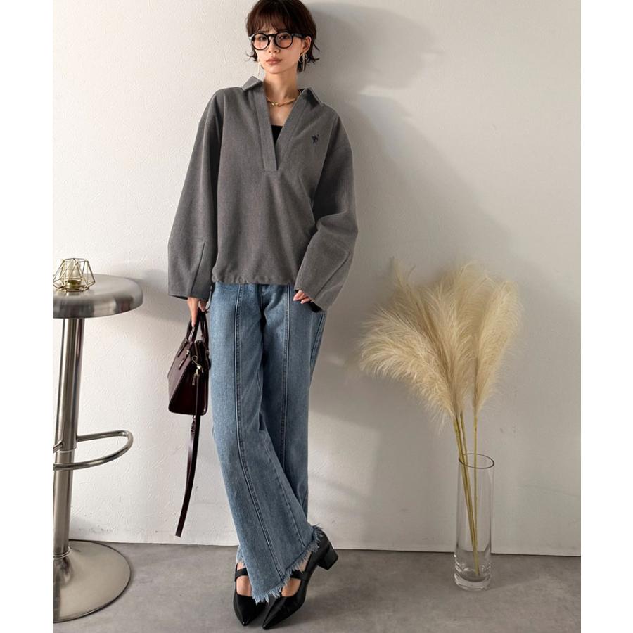 【Classical Evon】 ポロニット レディース 長袖 トップス カットソー プルオーバー 圧縮ニット 襟付き キーネック 上品 抜け感 ラフ ボリュームスリーブ | classicalelf | 03