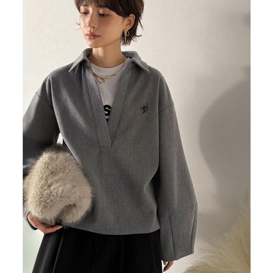 【Classical Evon】 ポロニット レディース 長袖 トップス カットソー プルオーバー 圧縮ニット 襟付き キーネック 上品 抜け感 ラフ ボリュームスリーブ | classicalelf | 05