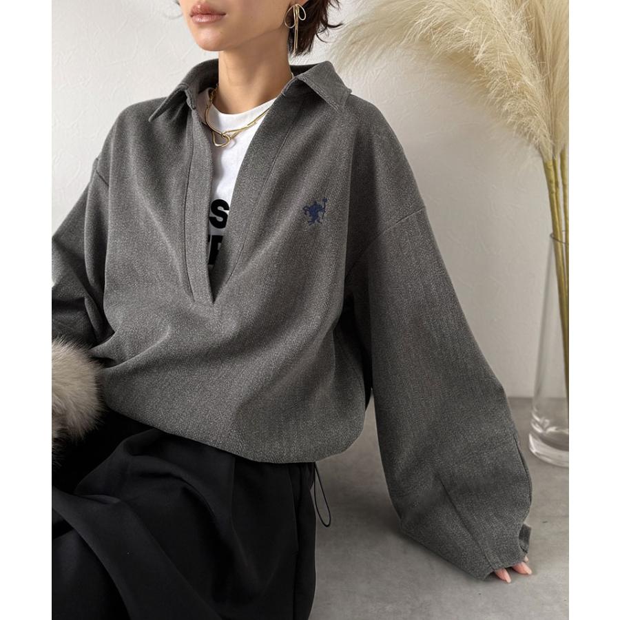 【Classical Evon】 ポロニット レディース 長袖 トップス カットソー プルオーバー 圧縮ニット 襟付き キーネック 上品 抜け感 ラフ ボリュームスリーブ | classicalelf | 06