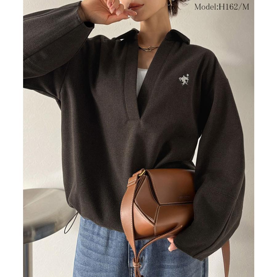 【Classical Evon】 ポロニット レディース 長袖 トップス カットソー プルオーバー 圧縮ニット 襟付き キーネック 上品 抜け感 ラフ ボリュームスリーブ | classicalelf | 07