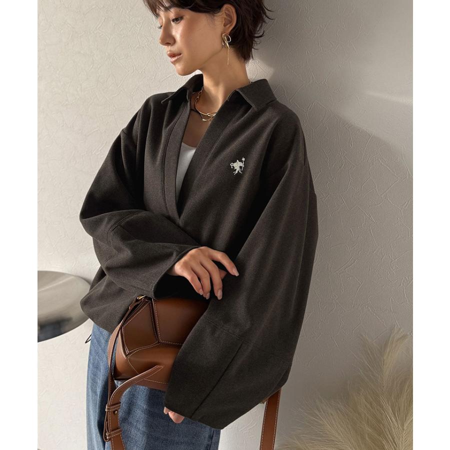 【Classical Evon】 ポロニット レディース 長袖 トップス カットソー プルオーバー 圧縮ニット 襟付き キーネック 上品 抜け感 ラフ ボリュームスリーブ | classicalelf | 08