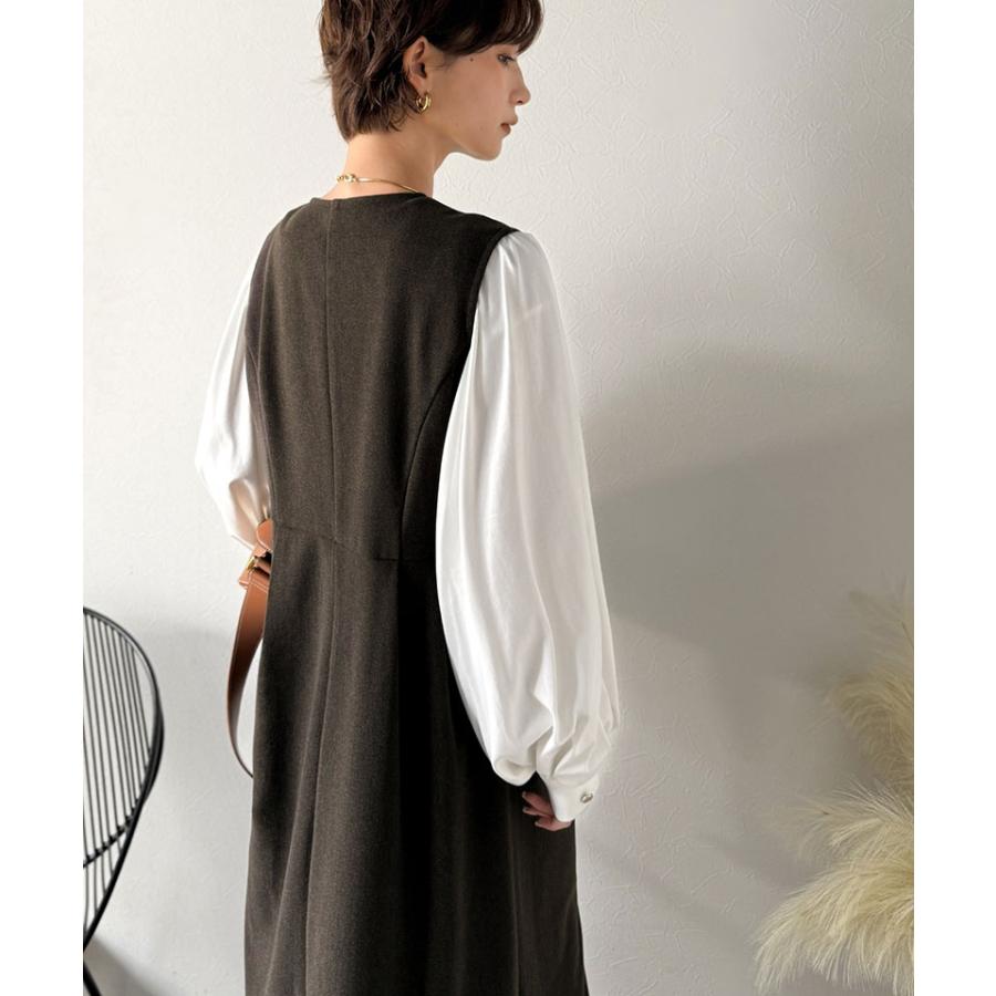 【Classical Evon】 ワンピース 秋冬 きれいめ 着やせ ロング Vネック ウエストタック ロング丈 上品 深めVネック すっきり 主役級 シンプル 気回し力抜群 | classicalelf | 10