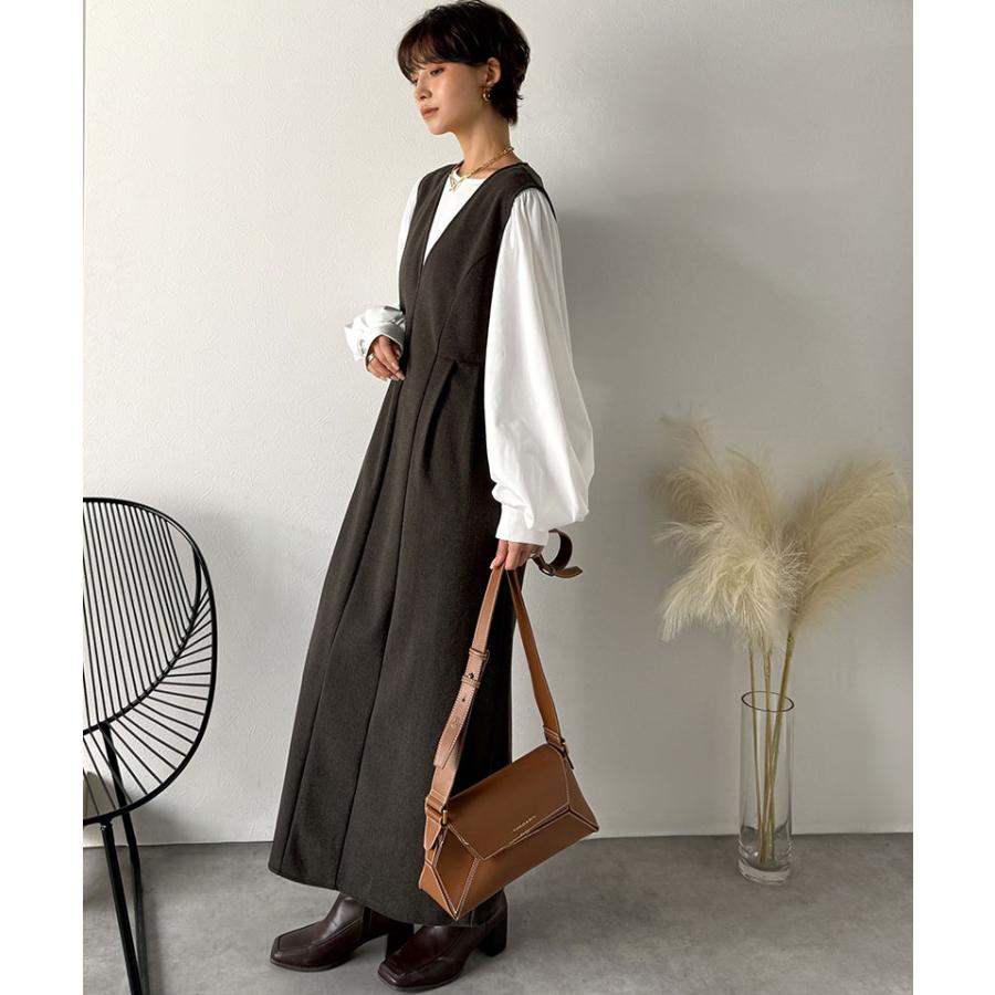 【Classical Evon】 ワンピース 秋冬 きれいめ 着やせ ロング Vネック ウエストタック ロング丈 上品 深めVネック すっきり 主役級 シンプル 気回し力抜群 | classicalelf | 11