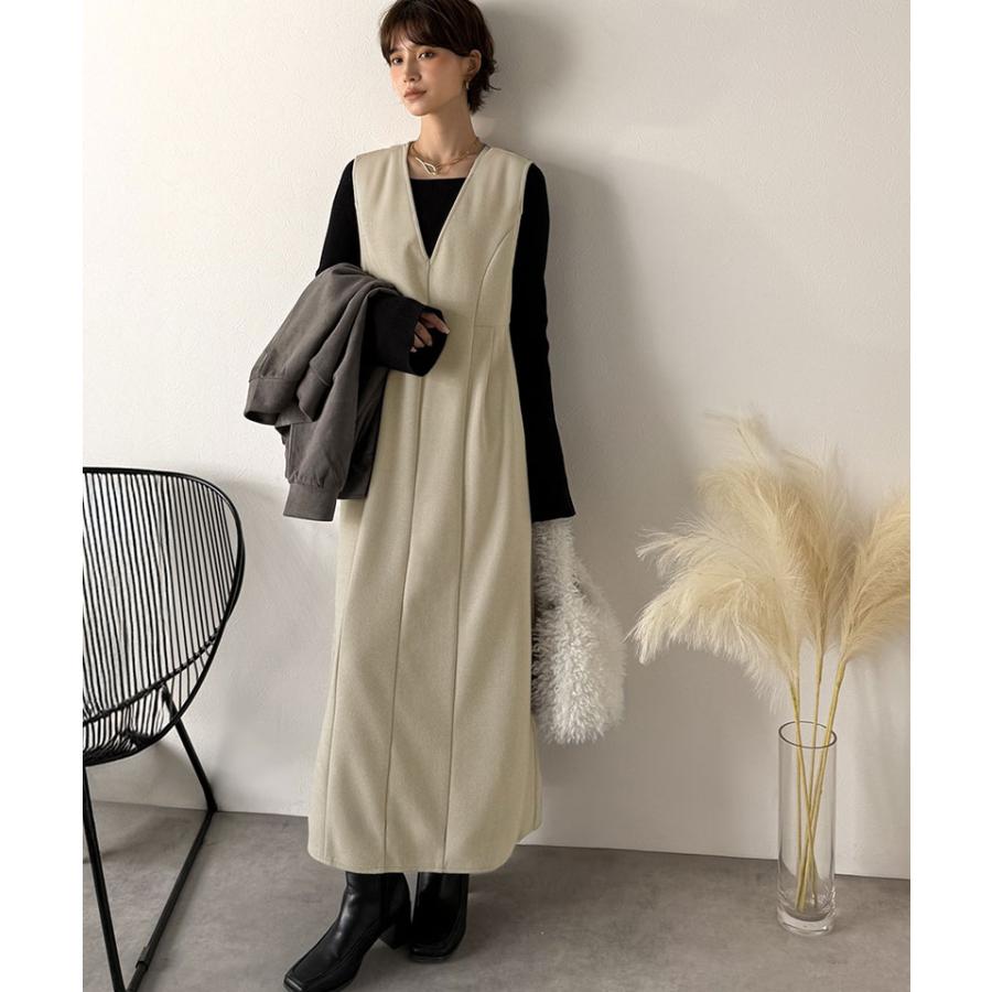 【Classical Evon】 ワンピース 秋冬 きれいめ 着やせ ロング Vネック ウエストタック ロング丈 上品 深めVネック すっきり 主役級 シンプル 気回し力抜群 | classicalelf | 13