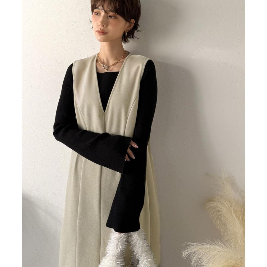 【Classical Evon】 ワンピース 秋冬 きれいめ 着やせ ロング Vネック ウエストタック ロング丈 上品 深めVネック すっきり 主役級 シンプル 気回し力抜群 | classicalelf | 14