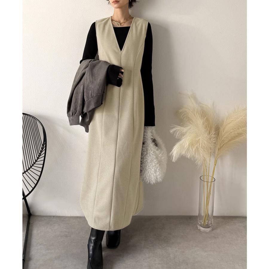 【Classical Evon】 ワンピース 秋冬 きれいめ 着やせ ロング Vネック ウエストタック ロング丈 上品 深めVネック すっきり 主役級 シンプル 気回し力抜群 | classicalelf | 15