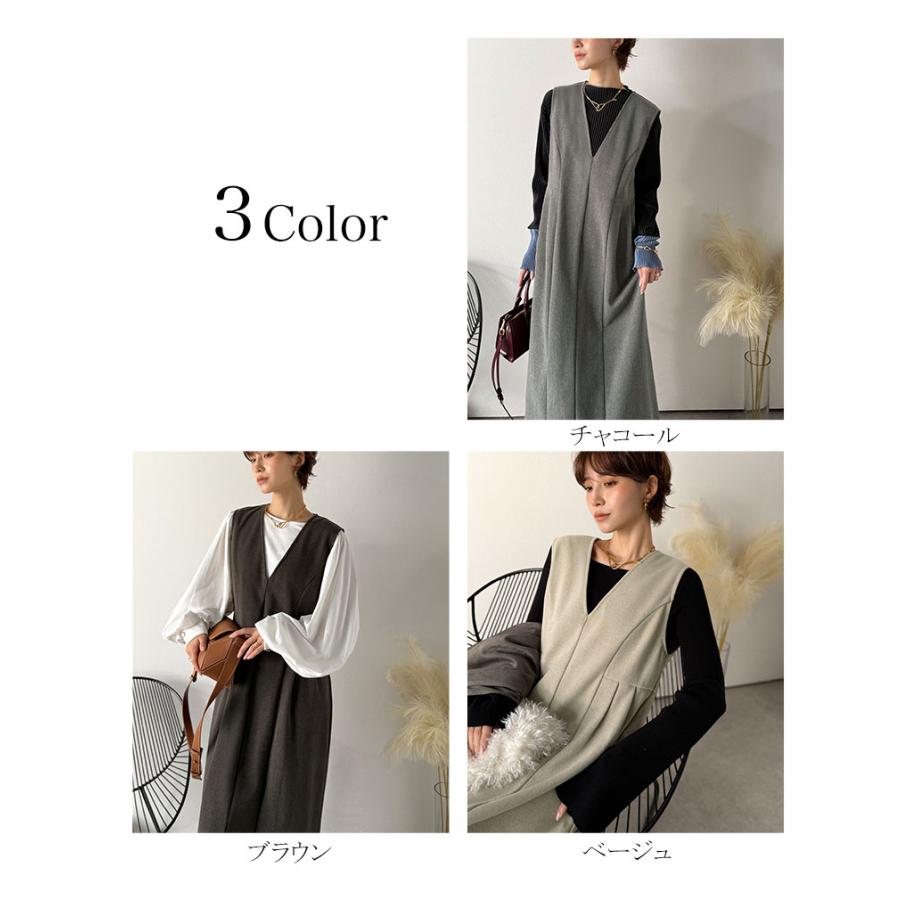 【Classical Evon】 ワンピース 秋冬 きれいめ 着やせ ロング Vネック ウエストタック ロング丈 上品 深めVネック すっきり 主役級 シンプル 気回し力抜群 | classicalelf | 01