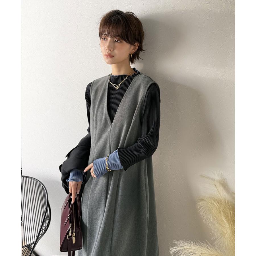 【Classical Evon】 ワンピース 秋冬 きれいめ 着やせ ロング Vネック ウエストタック ロング丈 上品 深めVネック すっきり 主役級 シンプル 気回し力抜群 | classicalelf | 03