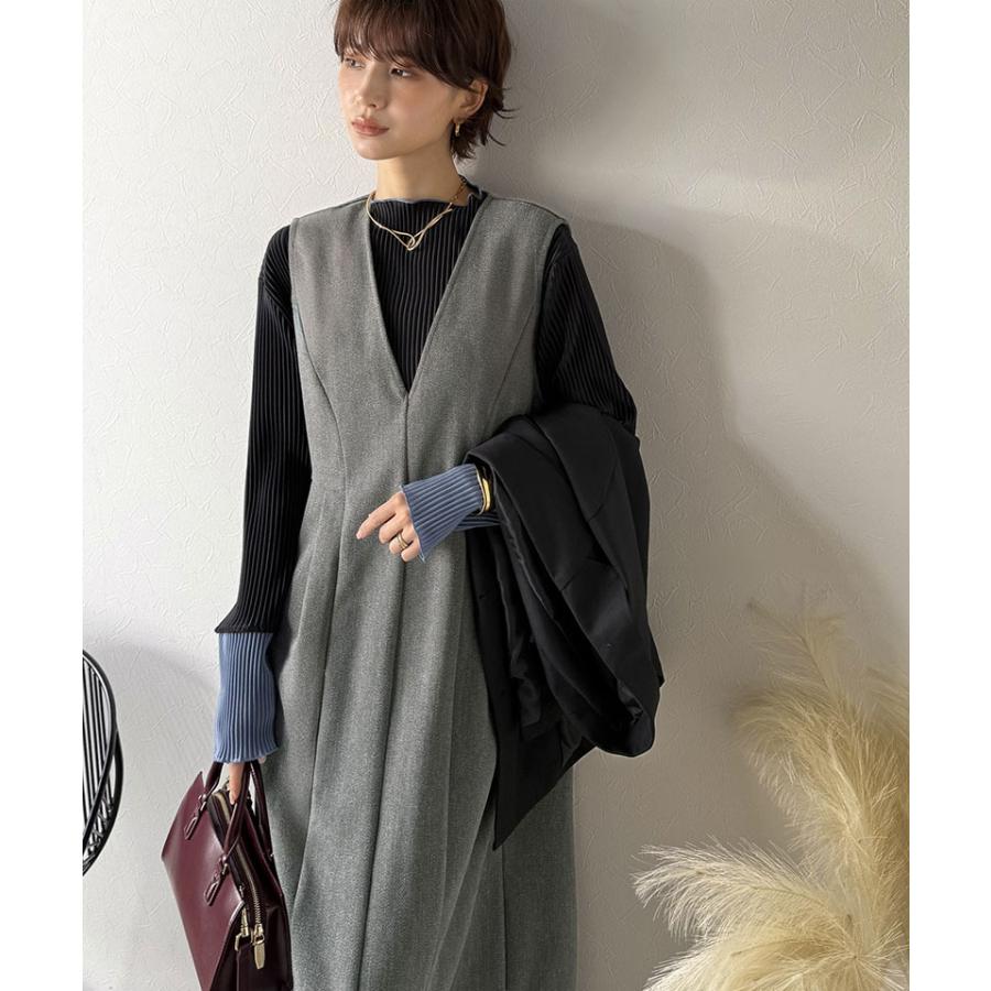 【Classical Evon】 ワンピース 秋冬 きれいめ 着やせ ロング Vネック ウエストタック ロング丈 上品 深めVネック すっきり 主役級 シンプル 気回し力抜群 | classicalelf | 05