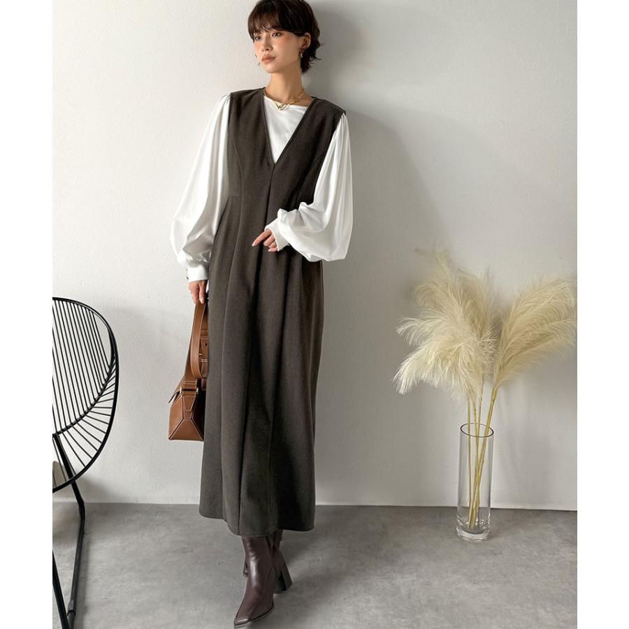 【Classical Evon】 ワンピース 秋冬 きれいめ 着やせ ロング Vネック ウエストタック ロング丈 上品 深めVネック すっきり 主役級 シンプル 気回し力抜群 | classicalelf | 08