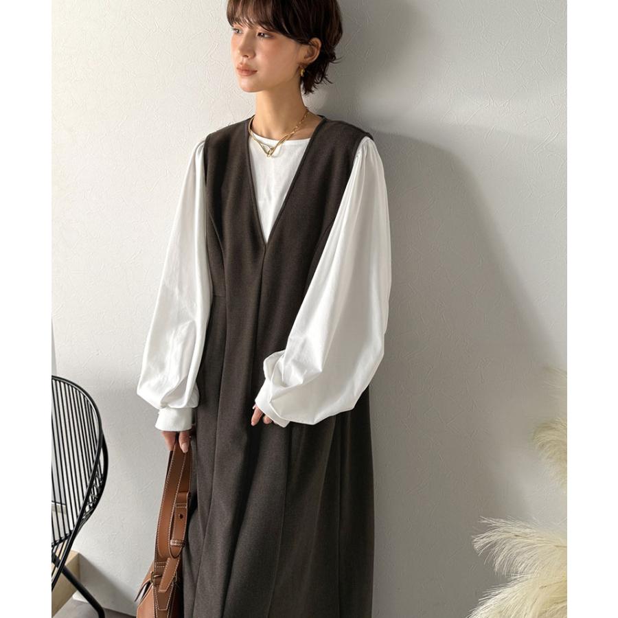 【Classical Evon】 ワンピース 秋冬 きれいめ 着やせ ロング Vネック ウエストタック ロング丈 上品 深めVネック すっきり 主役級 シンプル 気回し力抜群 | classicalelf | 09