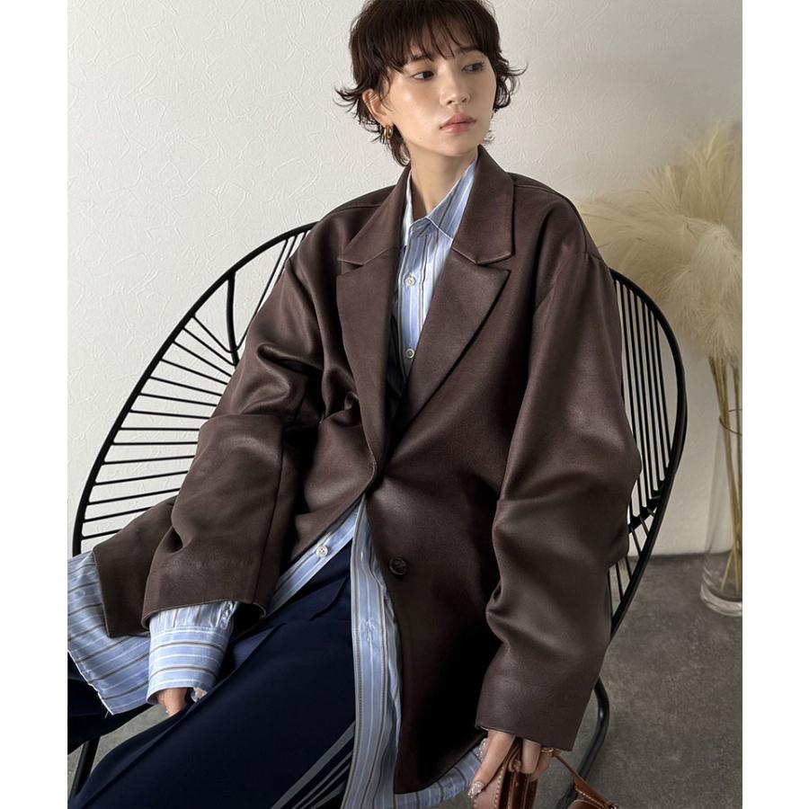 【Classical Evon】アウター レディース 秋 ジャケット レディース レザー 風 加工 スエード 袖 タック テーラード JK ゆるっと オーバーサイズ | classicalelf | 12