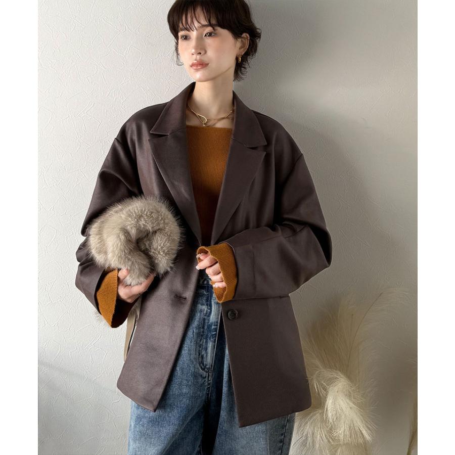 【Classical Evon】アウター レディース 秋 ジャケット レディース レザー 風 加工 スエード 袖 タック テーラード JK ゆるっと オーバーサイズ | classicalelf | 13