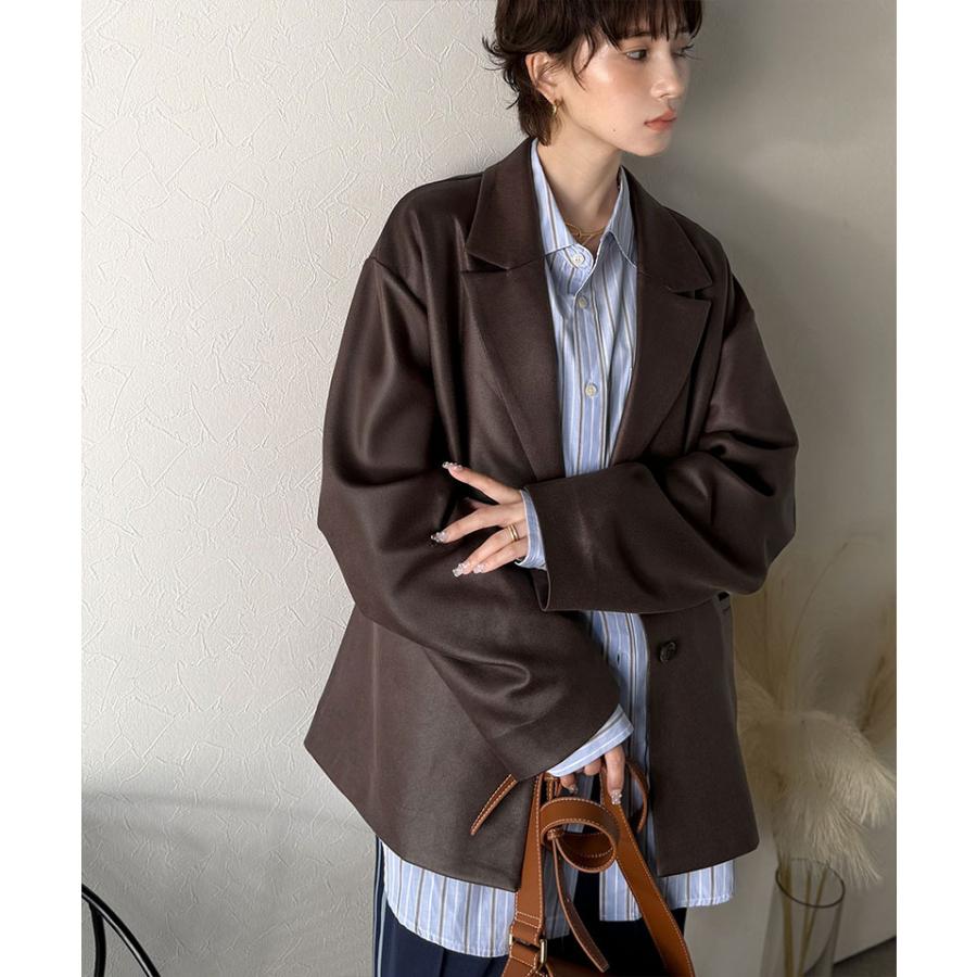 【Classical Evon】アウター レディース 秋 ジャケット レディース レザー 風 加工 スエード 袖 タック テーラード JK ゆるっと オーバーサイズ | classicalelf | 14
